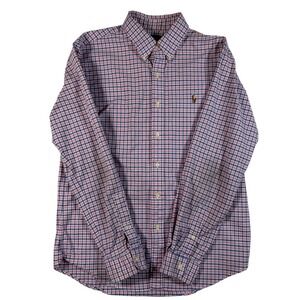 Polo Ralph Lauren Slim Fit Button Down Shirt Pink Blue Check Flesh Pony Large